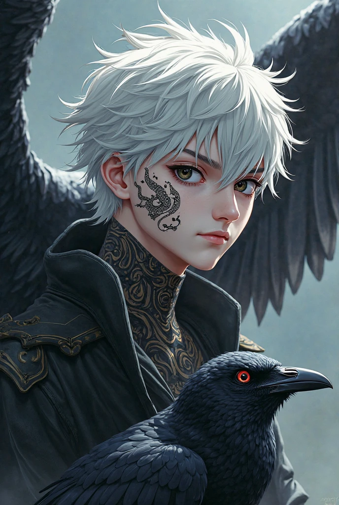 black　black　dark　Gray Hair　Silver Hair　orange color　Navy Blue　moon　bird　Crow　Short Hair