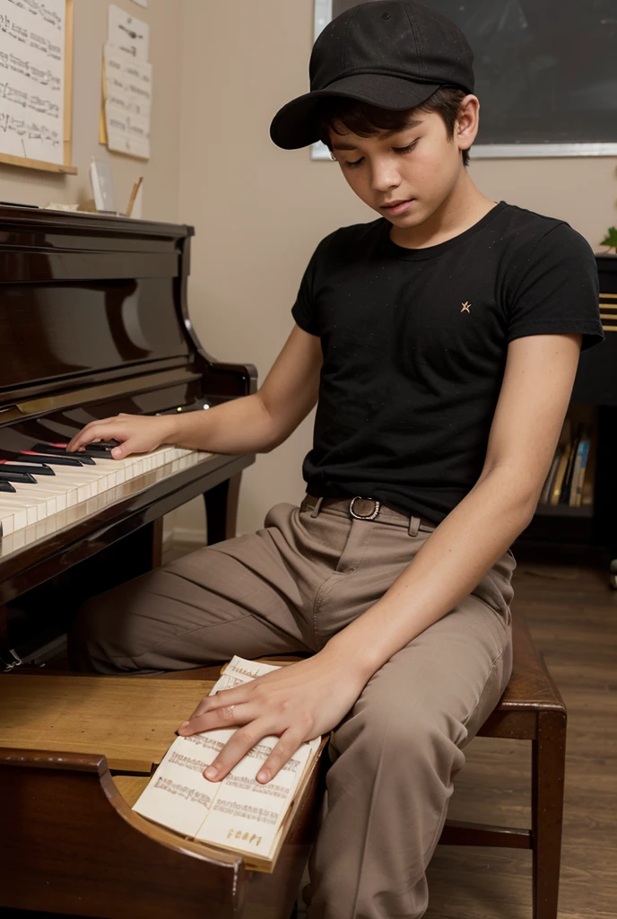 a boy playing piano with his best friends