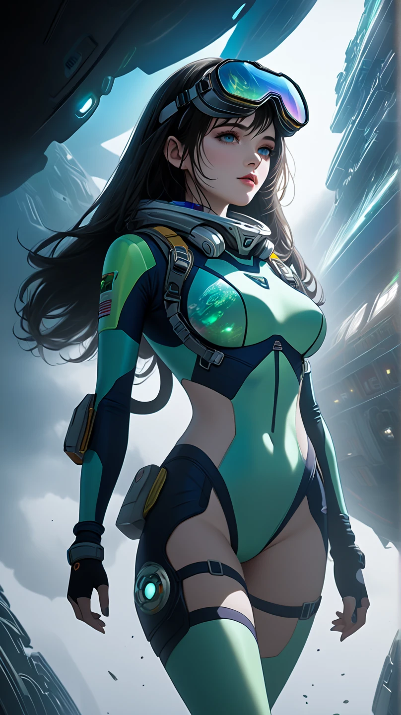 Astronaut woman, prostitute, best quality: 1.1, 1 girl, (green eyes), detailed green eyes, well-aligned eyes, extremely detailed face, blushing cheeks, perfect face symmetry, smiling, embarrassed, (astronaut suit), BREAK intricate details on hands, intricate details on fingers, (very huge) breasts, black hair, detailed hair, long hair, defined figure, (thick muscular legs), (small defined waist), (very much voluptuous body), (very much muscular body), lascivious woman, (nymphomaniac woman), dynamic pose, Interacting, (whole body perspective), ((spaceship background): 1.5)