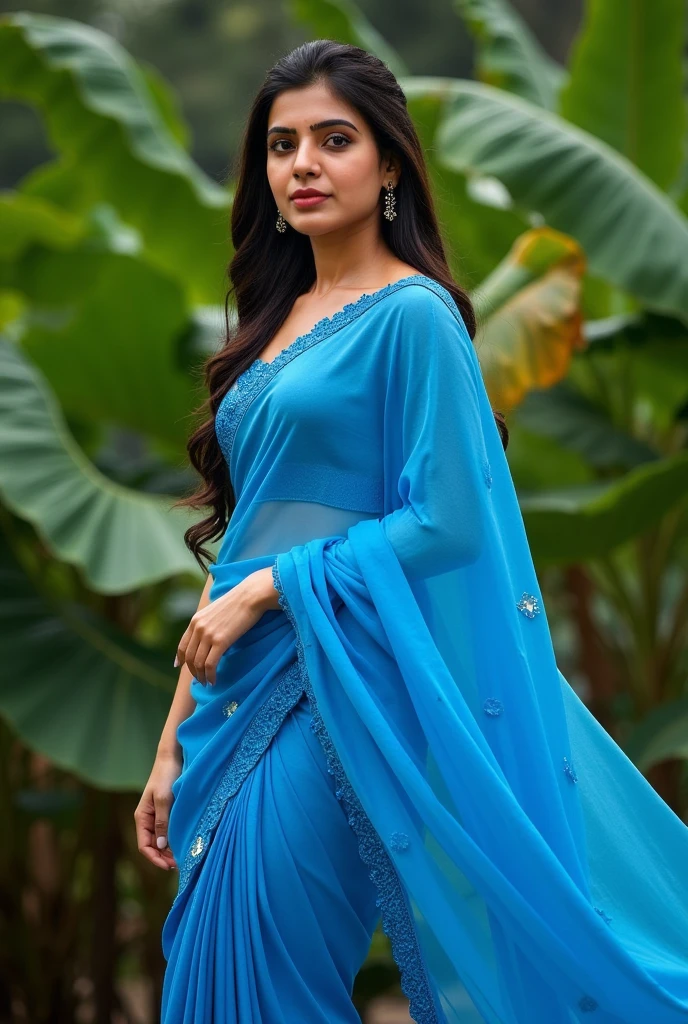 In the bustling city of Jaipur, amidst the vibrant hues of traditional Rajasthani architecture and the soft glow of dusk, stands Priya. Her ebony hair cascades down her back in lustrous waves, catching the warm, golden light of the setting sun. She wears a flowing saree of azure blue, embroidered with delicate silver thread that shimmers like moonlight on water.

As she walks through the ancient streets, the scent of jasmine mingles with the aroma of freshly ground spices from nearby street vendors. Priya's laughter, melodious and infectious, blends seamlessly with the distant strains of a sitar being played by a street musician. Her almond-shaped eyes, the color of dark honey, reflect the joyous spirit of the festival that fills the air.

At the city's edge lies a tranquil lake, its surface reflecting the starlit sky like a mirror. Priya pauses on the shore, her reflection merging with the twinkling constellations above. A gentle breeze carries the sound of temple bells from a nearby shrine, adding to the mystical atmosphere.

In this perfect moment, Priya embodies the timeless beauty and grace of India—a harmonious blend of tradition and modernity, captured in the enchanting backdrop of Jaipur's cultural tapestry.

---

Feel free to elaborate further based on this prompt, adding details or exploring different aspects of Priya's character or her surroundings!