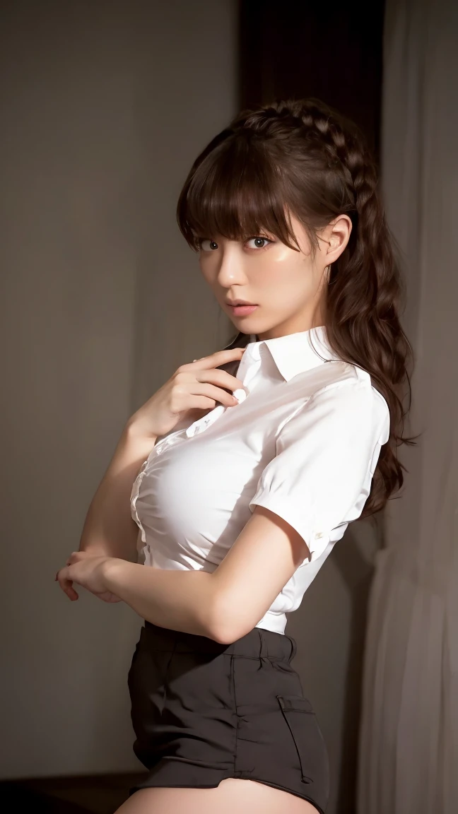 (highest quality:1.5),(8K:1.5),(masterpiece:1.5),(High resolution:1.5),(Three gals),(A tight sleeveless buttoned business shirt:1.5),(A tight mini skirt with a slit),(Huge breasts:1.3),Thin and beautiful legs,Narrow waist,(A seductive and seductive look:1.5),office,Looking at this,Beauty,Beautiful Skin,Beautiful down to the last detail,Cinema lighting,(Brown skin 1.1),Brown Hair,(Heavy makeup 1.2),(Less exposure:1.5),whole body