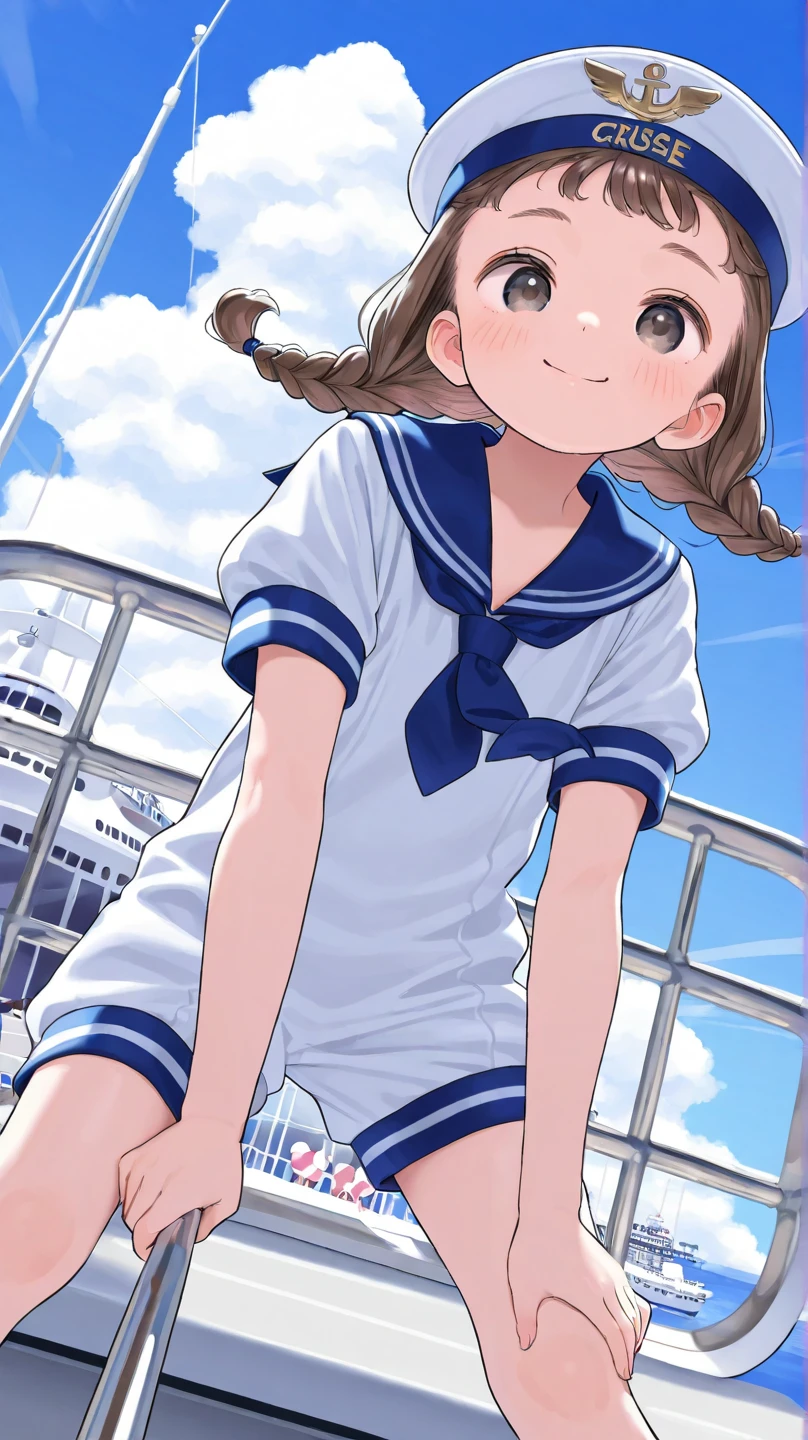Highest quality、High resolution、Detailed Background、(Beautiful face in every detail:1.4)、Detailed facial expressions、Anatomically correct、Teenage beauty、(Huge breasts:1.2)、cute hair color、Braided Bob、Braided Ponytail、cute hairstyle、Perfect body line、Attractive thighs、Cute gestures、Tokyo Sky Tree、A big smile、smile、cute、
White Sailor Suit、White sailor collar、Pleated mini skirt、White Stockings、
squat down、I can see my underwear when I squat down、Panty shot、
(A girl squatting playfully with a landmark in the background:1.5)