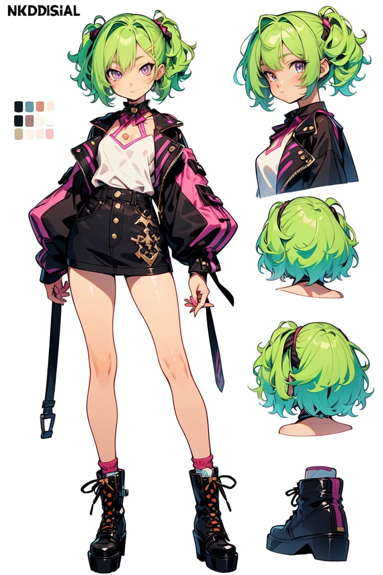 score_9, score_8_up, score_7_up, score_6_up, score_5_up, score_4_up, BREAK source_anime, 1girl, long green hair, goth makeup, peircings, emo, Creative design, full body, Reference sheet, Character sheet
