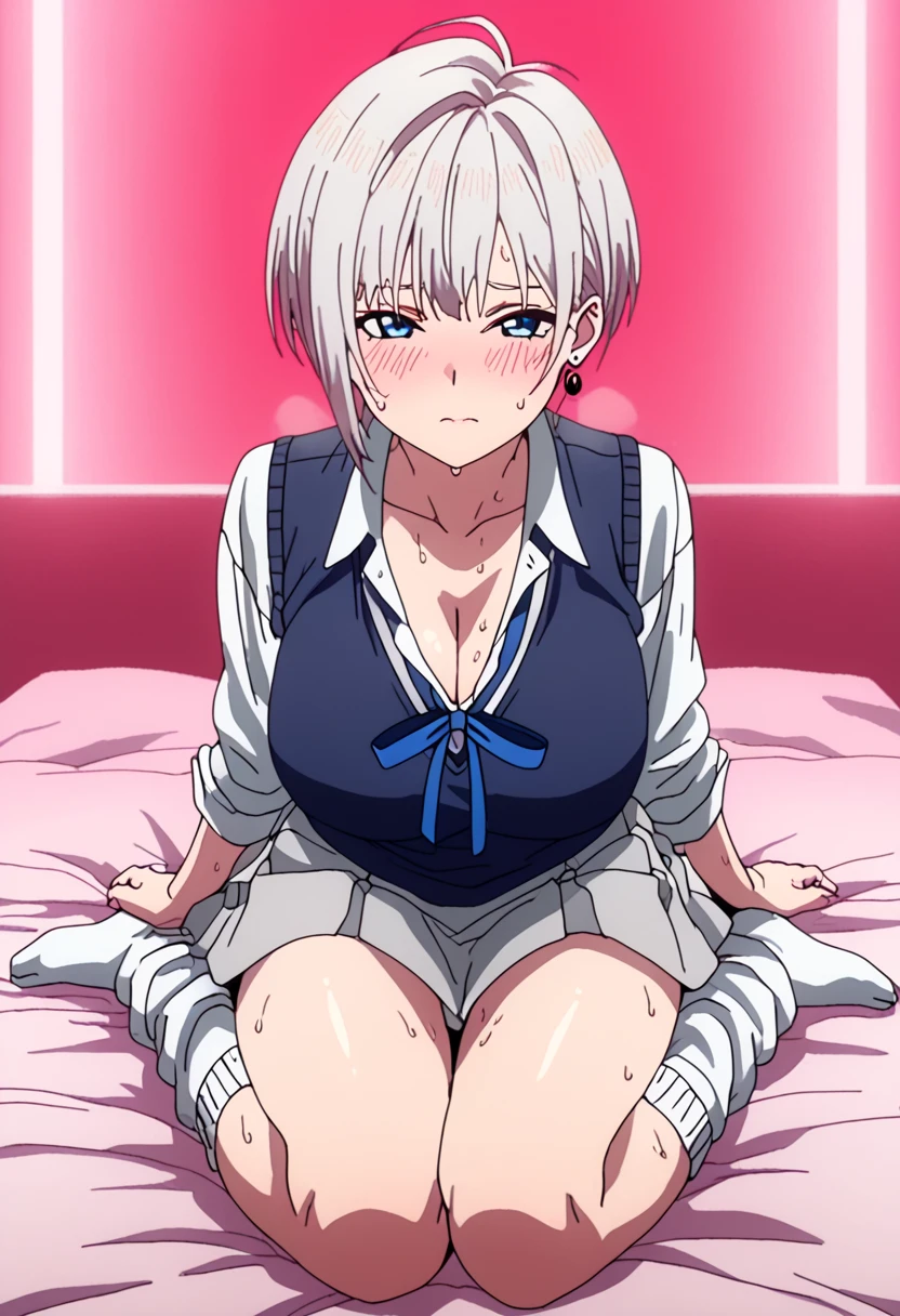 1 girl, kanon kanase, , blush, medium breasts, sleeveless, dress, sitting.