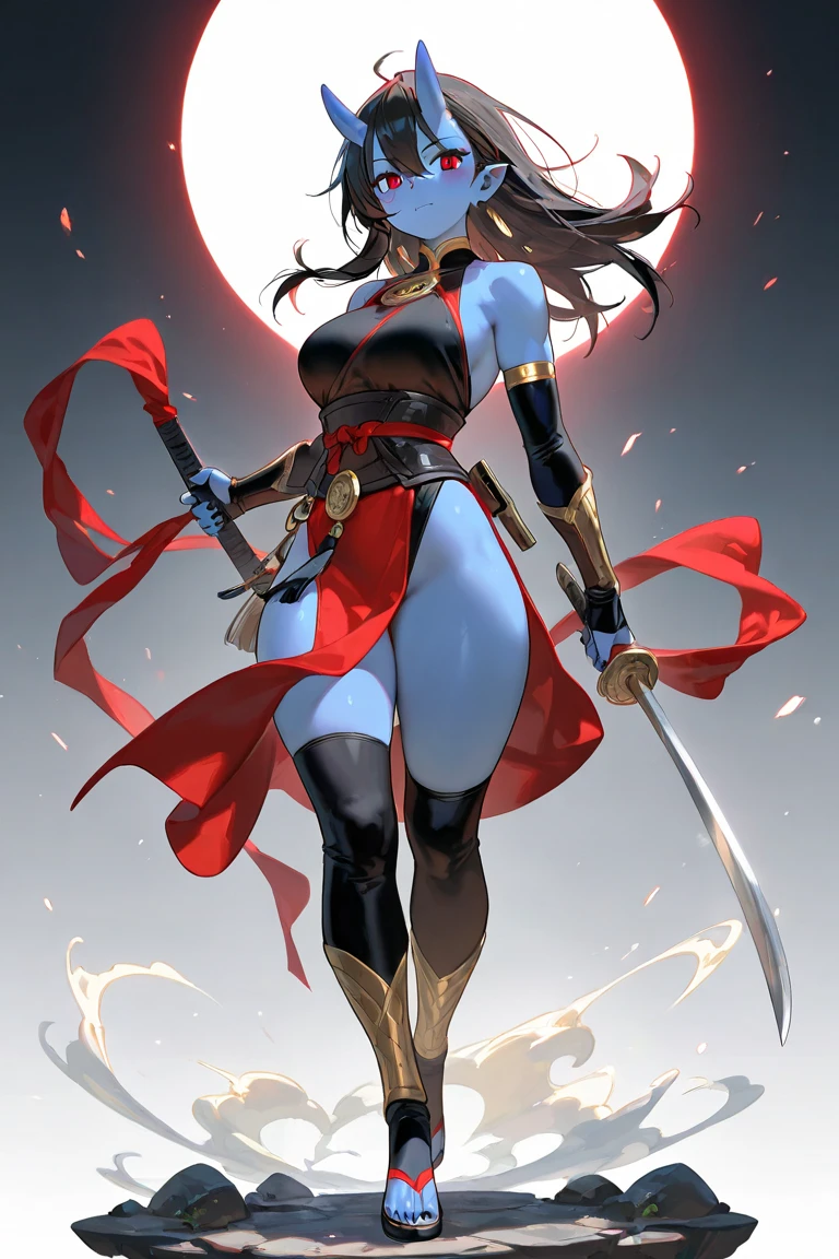 Red skin succubus tiefling, digitigrade legs, full breasts, huge breasts, black horns, wings, huge tail, black leather, crop top, long flowing pelvic curtain, tall, athletic, graceful, thin, long black ponytail. Action scene, whip. Dark scene, explosions, night sky.