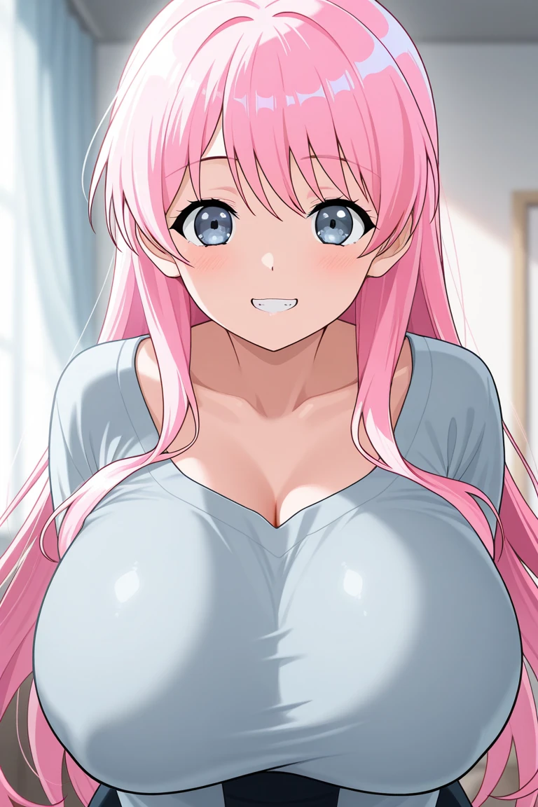{{masterpiece}},{Detailed and beautiful depiction},Official Art,Beautiful adult woman,Megurine Luka,Pink long hair,blue eyes,Big Breasts,Full nudity,((Draw only the upper body up close)),Put your penis between your breasts,Titty fuck,Semen on my chest,{{Erotic Seduction:2.0}},{Embarrassed facial expression},Dynamic Pose,bedroom
