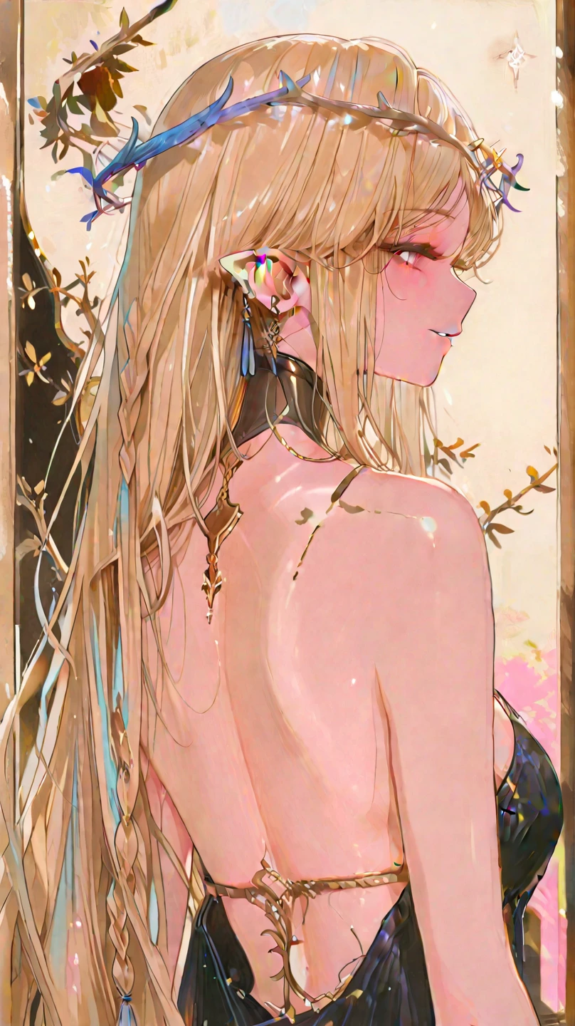 (Alphonse Mucha:1.4),Facial portrait of a European beauty,Dance,hairlong,Red and Green Gradient Floral Hair Accessory,(Very few clothes:2),(detailing+Complex Detail:1.2),4k,Abstract art,Body proportional.,line art,side face,Colorful,Fibonacci,A lot of style