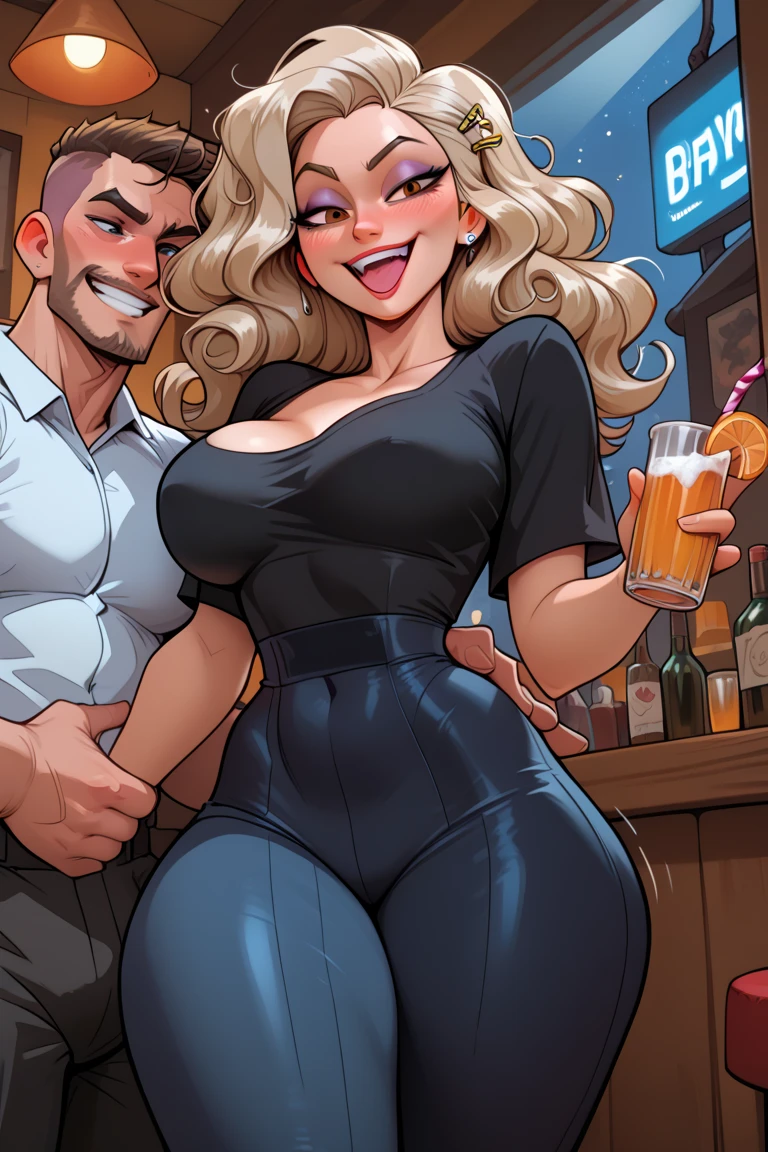 A mid mutation image of the new second head sprouting out from the penis of busty Two headed on one tranny body sexy blonde pornstar Estonian trans girl proudly using one hand to start pulling out her girthy 11inch long massive hairy penis as well as her hair covered testicles from her jeans, she’s taking her penis out and demanding that you have a cock sword fight with her during your date at a bar with everyone watching as her conjoined tranny cock throbs and leaks pre cum as she stands erect from the fly of her jeans proudly staring at her two headed tranny cock towers over your own manhood