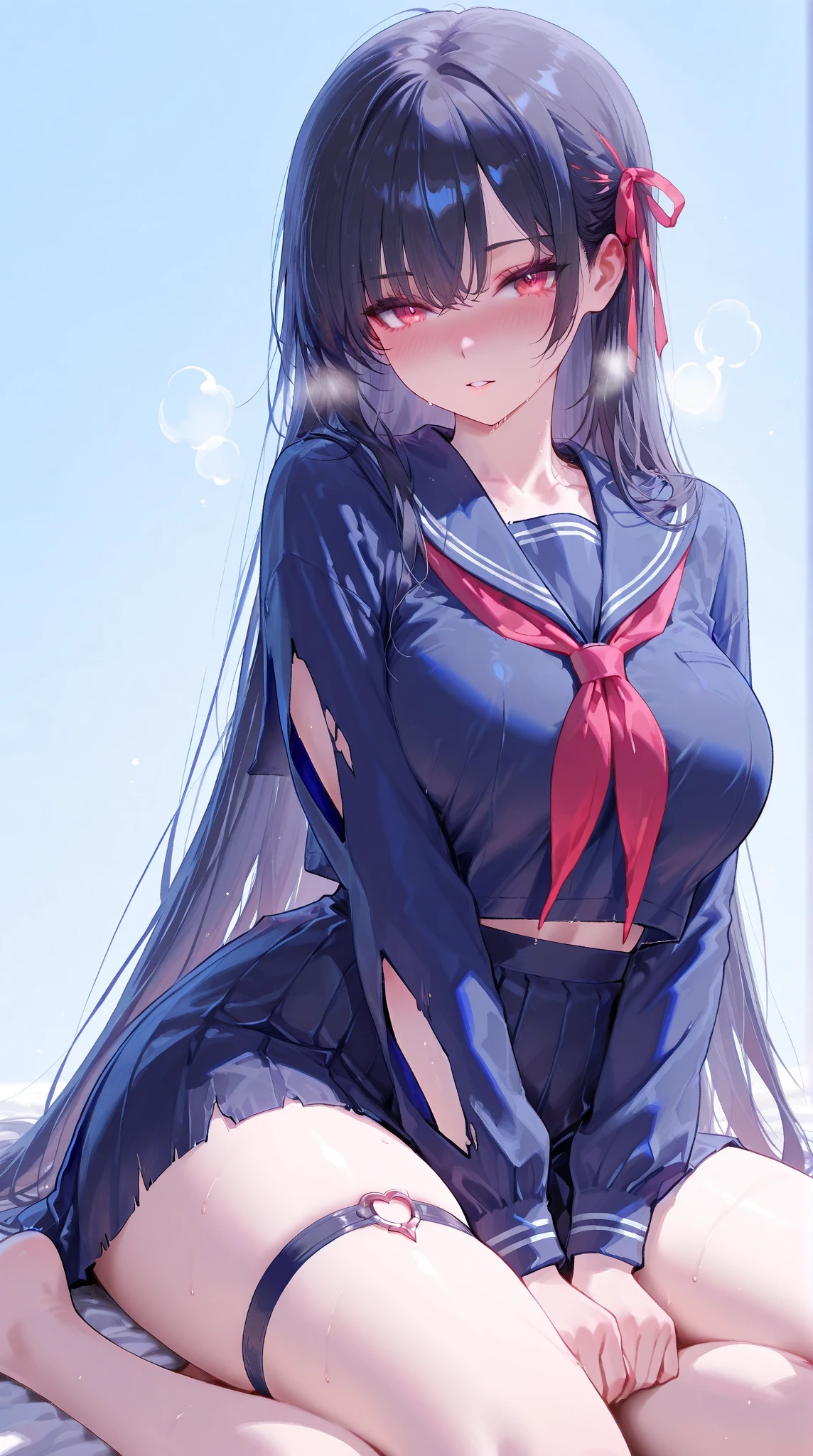 absurdres, RAW photo, extremely delicate and beautiful, masterpiece, Best Quality, ultra high resolution, 32k, hyperrealistic, ultra-detailed, perfect anatomy, in her 20s, very Slim body, narrow waist, very small head, very small face, delicate facial features, tearful mole, earring, very huge round breasts, full body shot, medium hair, black hair, ((((school_uniform)))),