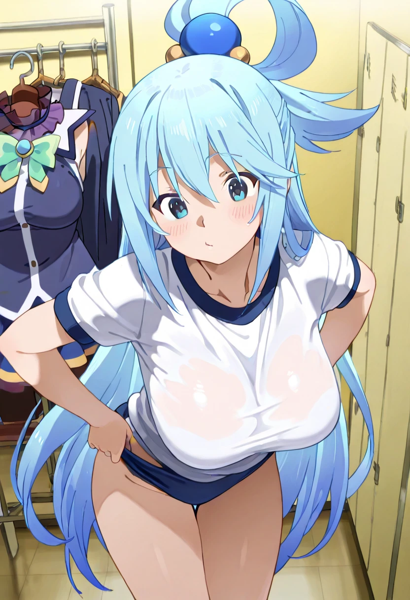 Ao Ohtori, 1girl, solo, long hair, blue hair, large breast, masterpiece, best quality, ((unbuttoned , cleavage, necklace, earrings, sexy body,
breasts)) , micro skirt, smiling, navel , exposed belly, exposed navel,(nsfw) not safe for work,school,
classroom , holding a gun, hold a gun, lipstick,open arms sideway, arms T-pose, smirk, standing, anime girl T posing