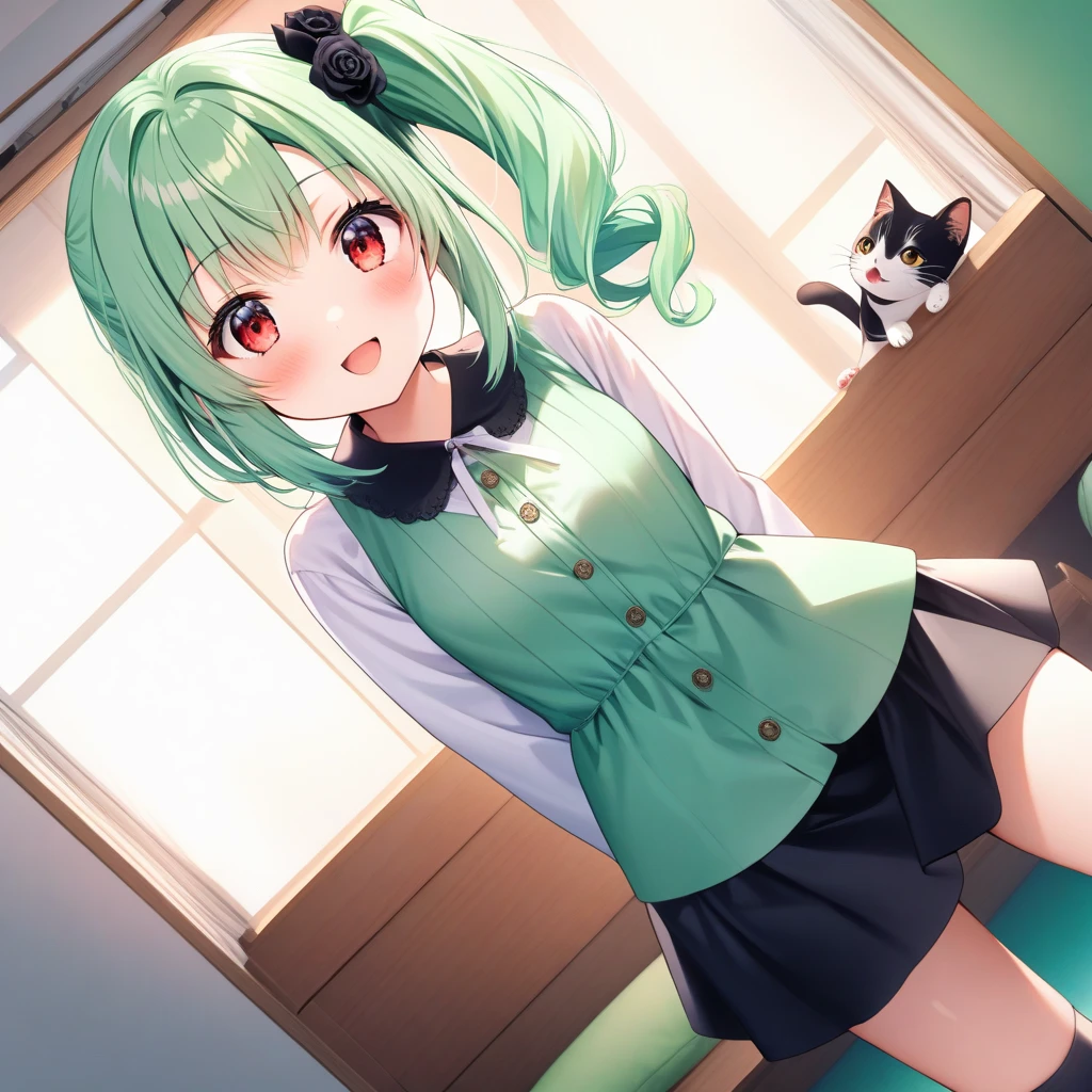 A cat-eared girl,Sit and rest,legs separated,Wear over-the-knee socks