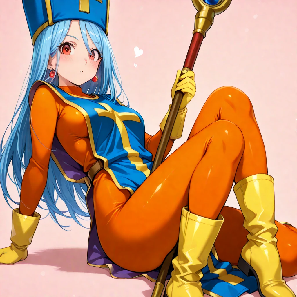 score_9, score_8_up, score_7_up, source_anime,
dqpriest, <lora:dq-priest-ponyxl-lora-nochekaiser:1>,
priest, aqua hair, blue hair, long hair, red eyes,
bodysuit, boots, cross, gloves, hat, mitre, orange bodysuit, tabard,
indoors, bed, bed room, on side,
looking at viewer, dutch angle, cowboy shot,
