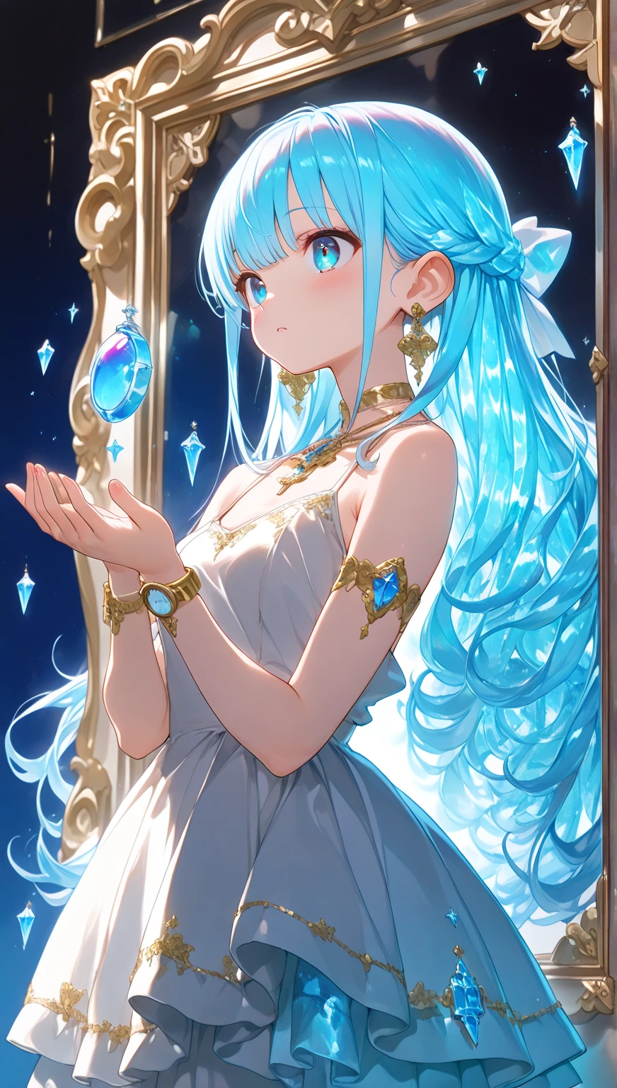 masterpiece, best quality, 8k resolution, sharp focus, intricate detail, beautiful girl, sparkling eyes, golden ratio face, otherworldly liquid, watercolor, ((pastel colors)), bright colors, whimsical, colorful, sharp focus, high resolution, fine detail, ((layered ballgown)), iridescent bubbles