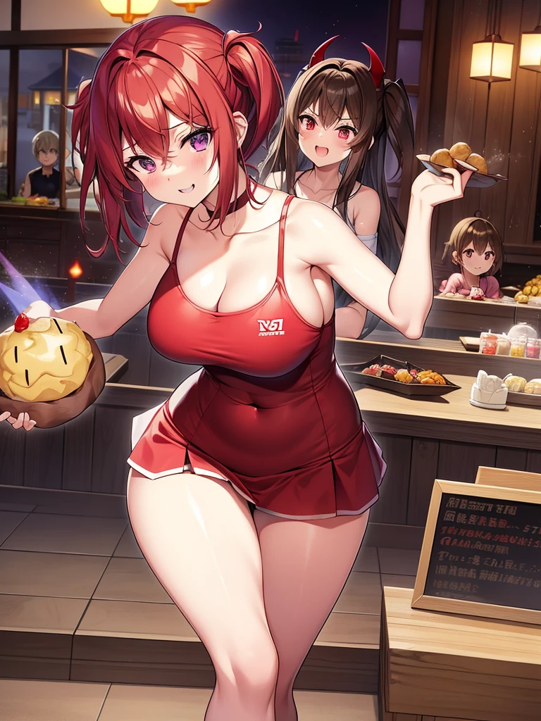 bunny print bikini,smile, ass,detailed,big breast,2woman,eating breakfast,(aduit woman and 2 children woman)