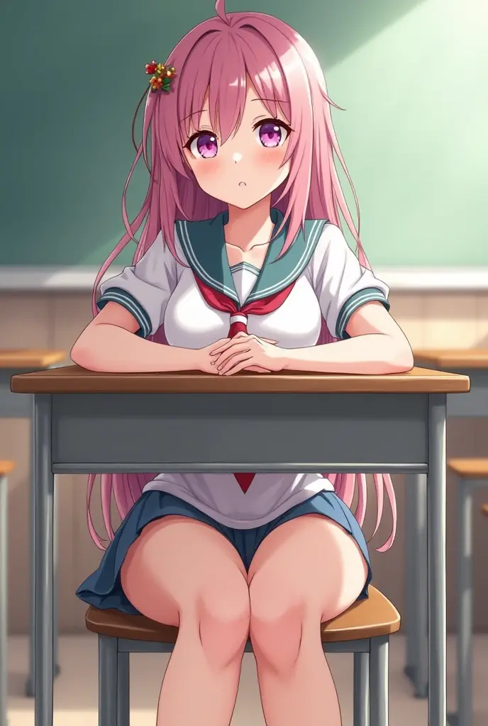 superfine illustration, Perfect Anatomy, Best Quality, Hires, amazing shading, Beautiful skin, 1 , nose blush, Saliva, Ecstasy, Close eyes, ,School Uniforms , Full body, Yor, touches crotch, (Rubbing the crotch with your hands:1.2),By School Classroom,The background is the classroom, suggestive pose,