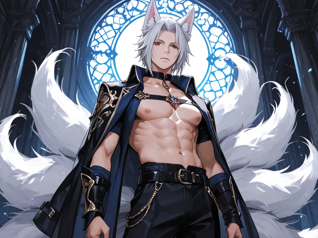 Furry, the white wolf, is the god of the moon, a seafarer, drifting in the clear waters and melting with the moonlight at night, wearing black moon clothes and decorating himself with moon tattoos on his thighs. It makes for a deep and interesting understanding of the characters. Small 140cm tall