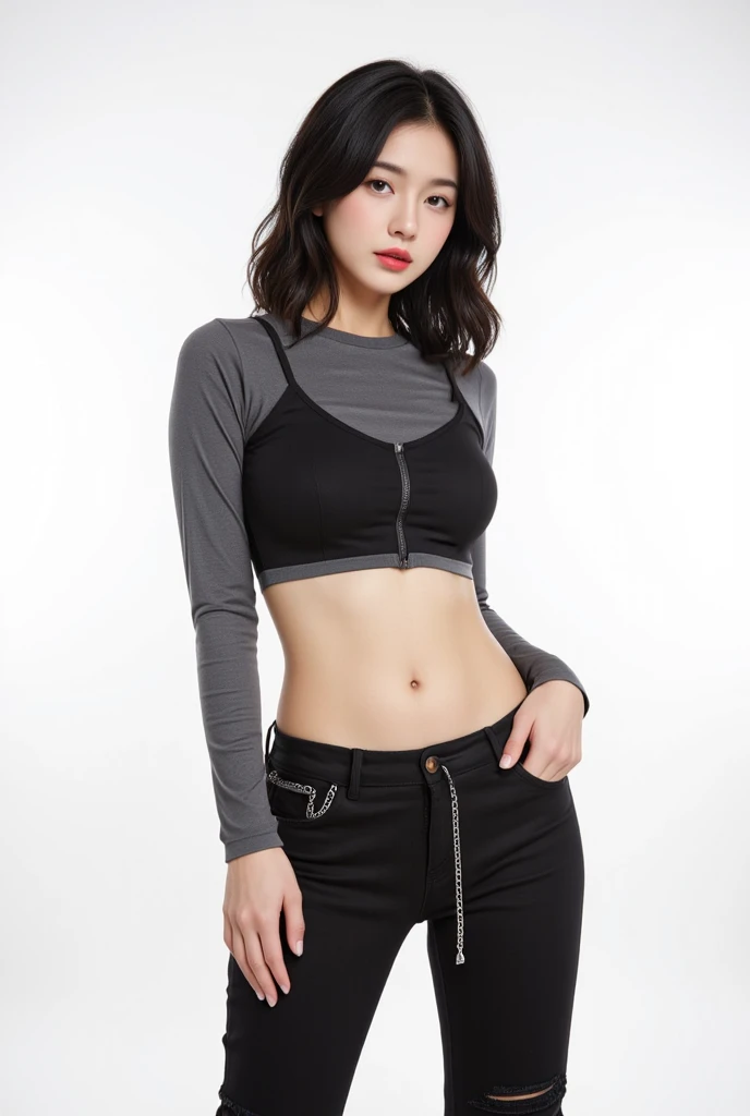 ((best quality)), photorealistic, photorealism, Photorealistic, high resolution, 1girl aiming with an assault rifle, Beautiful, Baby Face, 20 Years Old, White Skin, pale skin, Large Breasts, huge breast, Combat pose, looking at the camera, (Detailed face), short hair, sexy body, (wearing black lace suit, high-tech headset), cloths color based on black), revealed thigh, Fingers are occluded, concrete wall background,