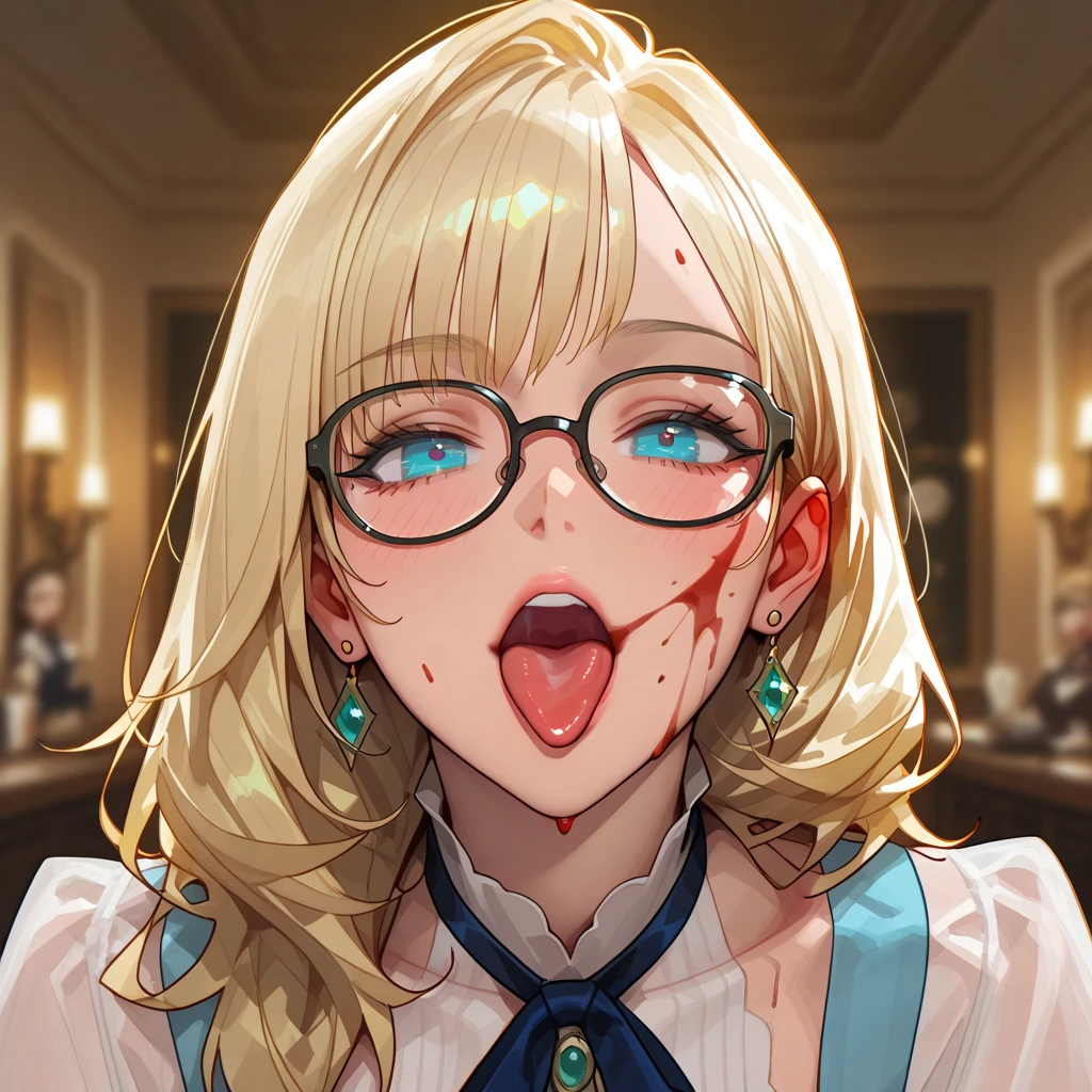 score_9, score_8_up, score_7_up, score_6_up, source anime, score_4, score_5, 1girl, blonde hair, woman, medieval housewife, looking at viewer, blue eyes, white blouse, brown corset, braid, flower necklace, close-up, portrait, looking up, from above, open mouth, drooling, oral invitation, saliva, sweat, tongue, tongue out, naughty face, blush, bruised, wounded, injured, bleeding, severe wounds, cut flesh, injured flesh, , , elementary schooler, 9 year old, extremely young, very young, hellsing, seras victoria