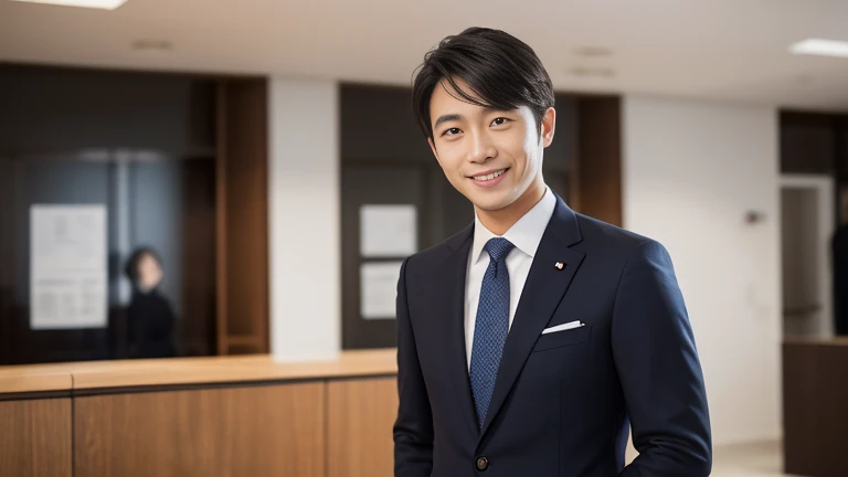 Aaraf man in a suit and tie stands in the lobby.., Wear a business suit, Naoki Ikushima, การWear a business suit, Portrait of a man in a suit, Masahiro Ito, taken in the early 2020s, Wear a business suitสีดํา, Corporate portrait, Yusuke Nakano, image, corporate photo, Wear a suit and tie..