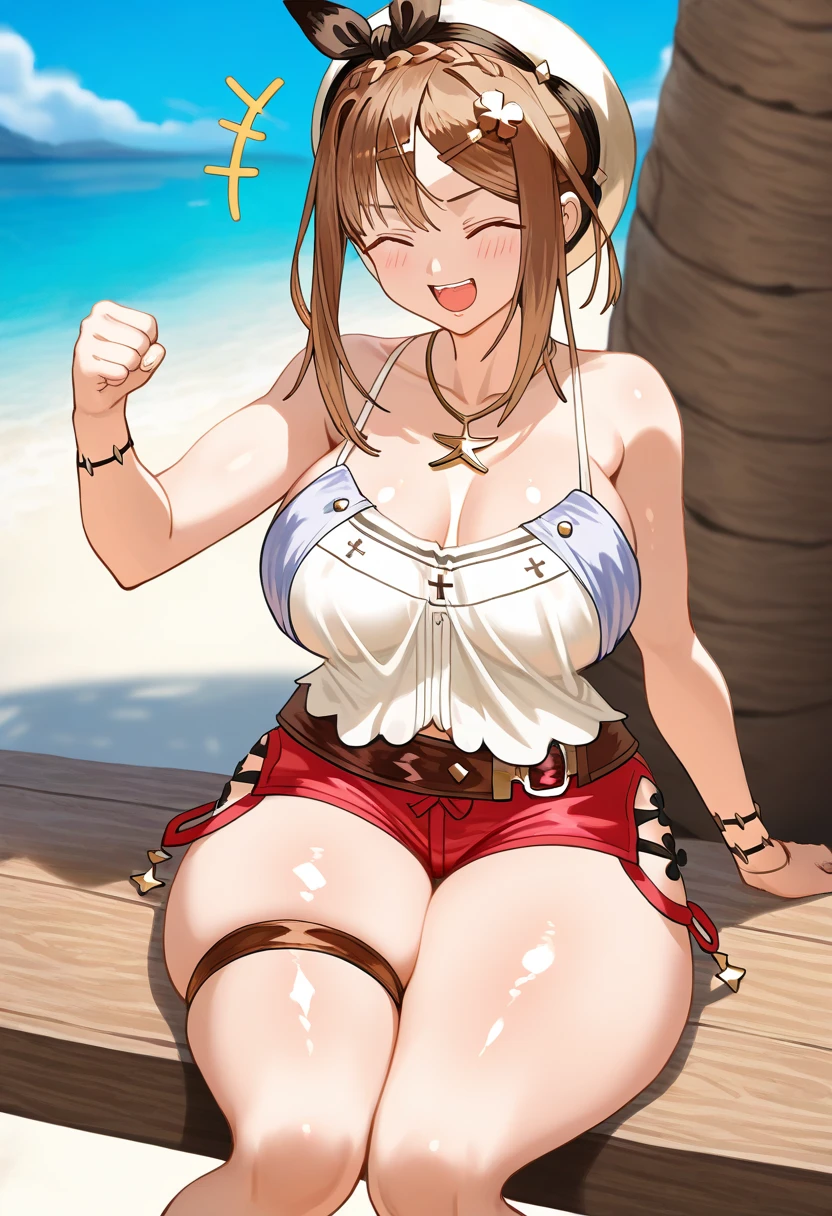 masterpiece, best quality, beautiful art, high resolution, well formed hands, body and fingers, 1 woman, solo, Sento Isuzu,big breasted, cleavage, full body, , wearing a Mata Hari outfit, sexy and skimpy arabian belly dancer outfit, sexy arabian belly dancer, long hair, hair ornament, gorgeous legs and thighs, she is fighting in a combat match at a martial arts tournament, she is getting ready to fight, making her guard pose, action and fighting scene, about to hit the viewer, looking at the viewer, sweating , feeling confident and proud, smiling joyfully and happily, charming her opponent with her beauty, bouncing breasts, fighting scene, martial arts tournament on the beach
