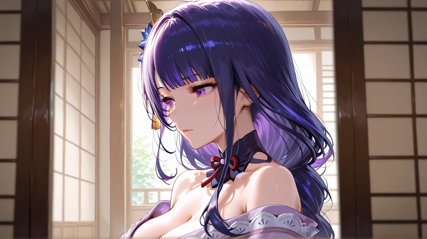 (Best quality details:1.22), 4K High definition, Ultra Detailed, high quality texture, intricate details, detailed texture,f inely detailed, high detail, high quality shadow, detailed beautiful delicate face, detailed beautiful delicate eyes, depth of field, human, adult, milf, mommy, solo, short himecut, traditional japanese clothes, bloodred samurai armor, yellow eyes, bluish purple hair, smug