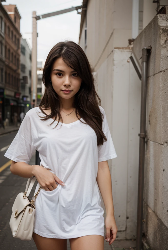 ((best quality)), ((masterpiece)), (detailed), perfect face, photorealistic gen z girl, 21 years old, cool girl, fashionable, south american, dark brown hair, shot like a beauty campaign for glossier, candid smiling, realistic skin, editorial, iPhone selfie camera, face to face selfie camera angle, straight head position, analog photography --v 6.0 --ar 9:16 --style raw