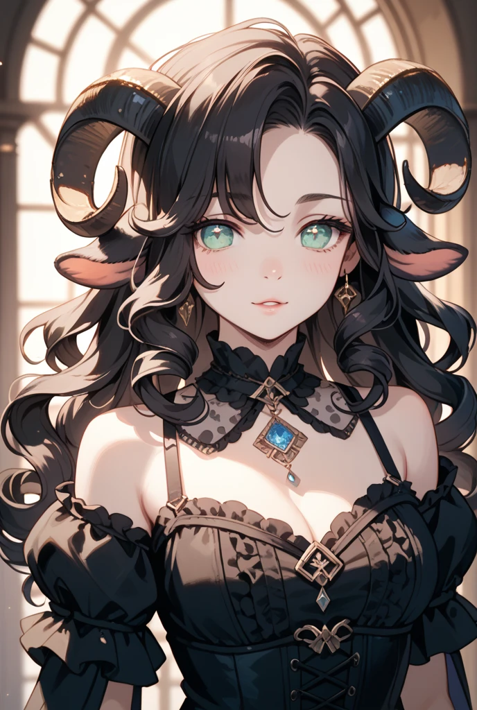 ((Finest quality)),(超A high resolution),(ultra-detailliert),(Meticulous portrayal),((best pictures)),(Finest works of art),Ultra-Precision Art,The art of astounding depiction, (1人の女性:1.5),Two horns extending from the forehead,makeup,