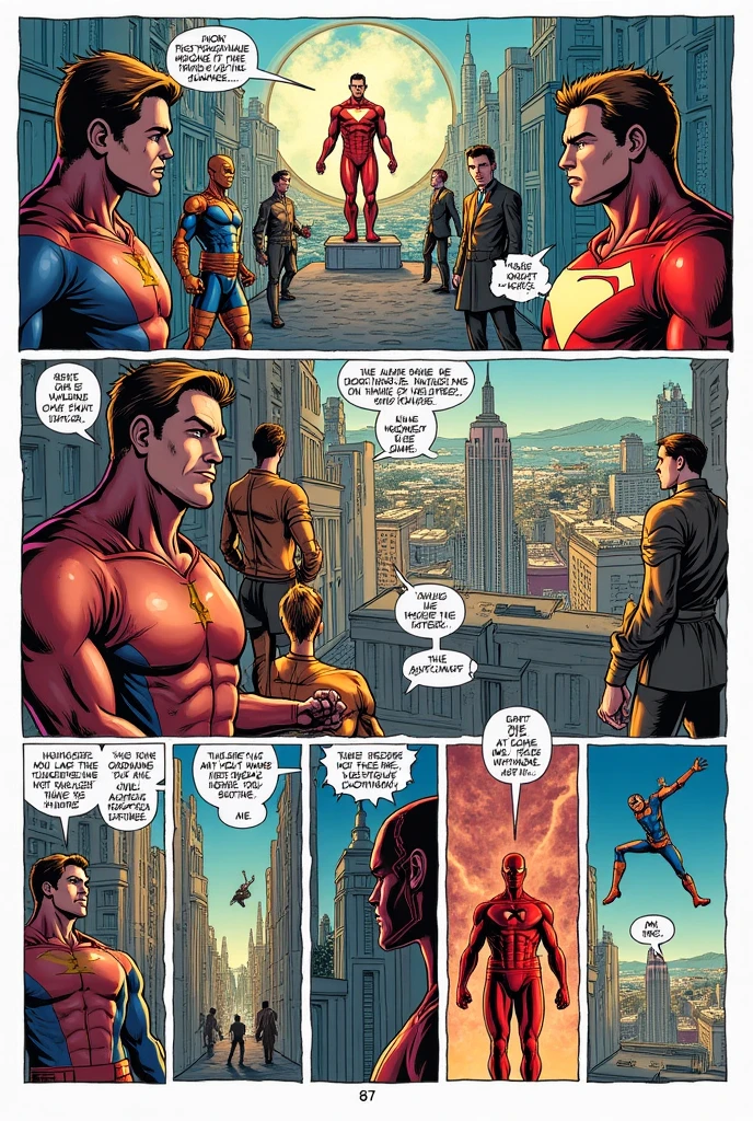 (comic strip:1.5), Flame Woman,over-Tortoise Man,The Flash,The Hulk,Superheroes assemble,multiple persons
