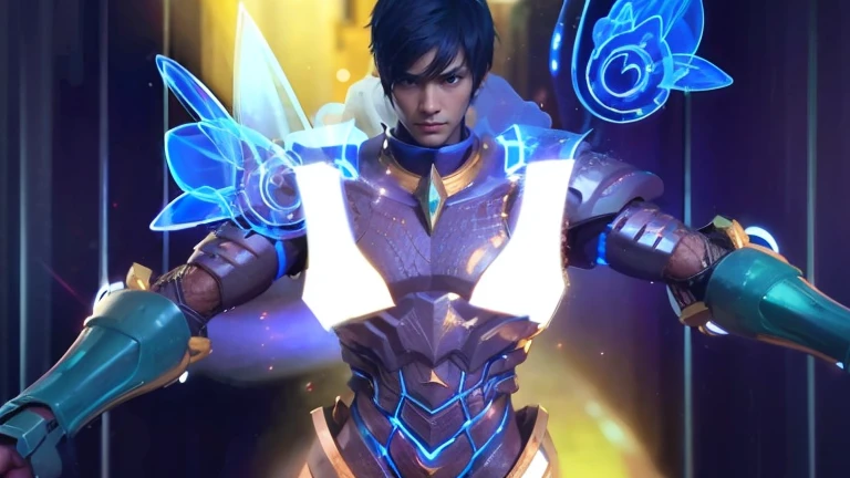  (three-dimensional，Mechanical feel，cute，boy，Mechanical doll, Pinocchio: 1.3), Colorful neon lights, High-tech mechanical parts, Metal body, Detailed vibranium flower design, bright colors, Dynamic glowing flowers, Reflective metal surface, bright environment, dynamic poses, Exquisite presence, skill improved, interlocking mechanical gears, Stylish design, motion blur effect, Detailed metal processing, Sci-fi atmosphere, Streamlined aerodynamic shape, Laser scanning pattern, Holographic projection, LED light track, beautiful and unforgettable, Advanced sensors, complex algorithm, Ominous and mysterious atmosphere, electric spark, Shiny chrome plating, Propulsion systems of the future, BJ_Gundam, (best quality, 8k, high resolution, masterpiece: 1.2), Super detailed, (whole body:1.8)