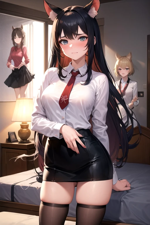 Three Sisters,Lesbian,Half naked,Unbuttoned,In heat,Having an orgasm,Squirting,Masturbating,ponytail,Showing genitals,Formal wear
