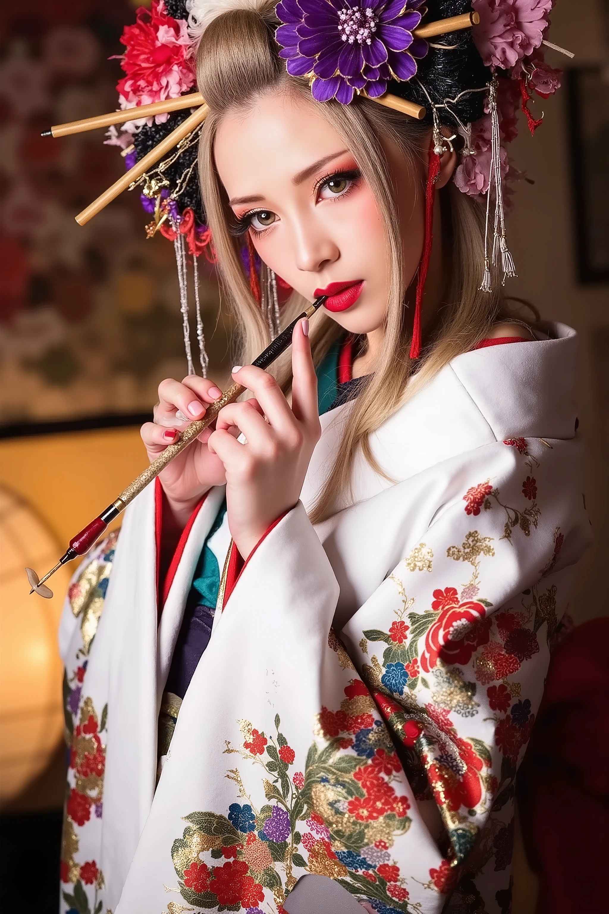 artist photoshoot,1 girl,oiran,holding kiseru