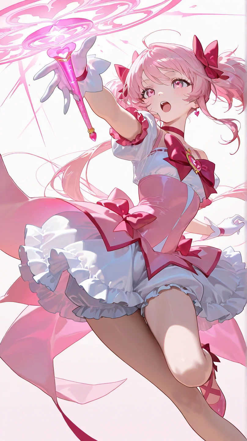 (8k, best quality, masterpiece:1.2),\(Eye details\),\(facial features details\),(\(clothing details details\)\),(1 girl:1.3),solo,full body,pink hair,long hair,medium breasts,(magical girl:1.4),(Magical girl:1.3)