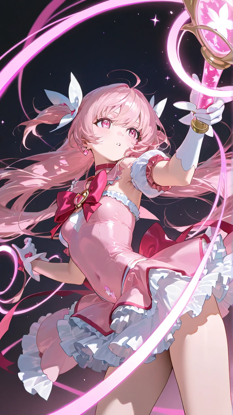 SHE IS wheel-shaped pink peppermints with reddish-pink swirls. SHE have a face in the front consisting of eyes and an opened mouth with a single long tooth SPARKLE; GLITTER