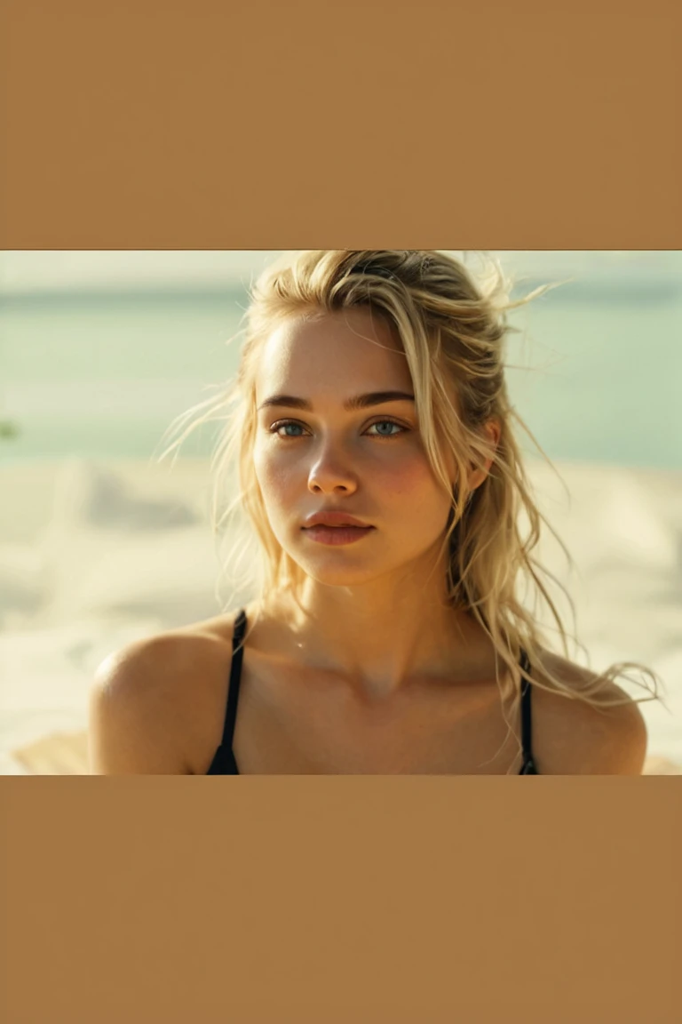Super Realistic, Highly Detailed, Sexy, Ukrainian Girl with Blonde Hair, Medium Breasts, Blue Eyes, 19 Years Old, Standing in Front of a Mirror in a Luxurious Room of a Bali Villa Overlooking the Sea