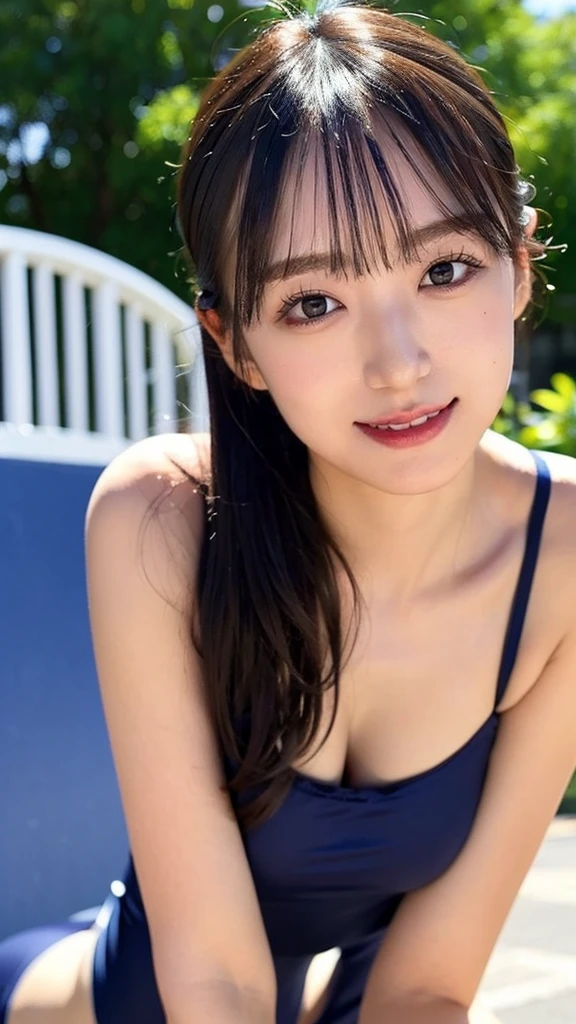 (Highest quality, masterpiece:1.2), Ultra-high resolution、Perfect Face、One person、or、Two Women, Standing side by side.,、Colorful patterned lingerie,Purple underwear、Big Breasts, Very detailed, Realistic, Portraiture, Bright colors, Fine sentences、Wavy Hair、bangs、One is long hair、Nogizaka Idol、A little blush、Beautiful and kind eyes、dv、Random pattern underwear、(Full body image)sunset、picnic、Mountain、River side、Still young、A childish younger sister、Getting soaked by splashes of water、Thick lips、Landmine Makeup、A triumphant smile、Happy