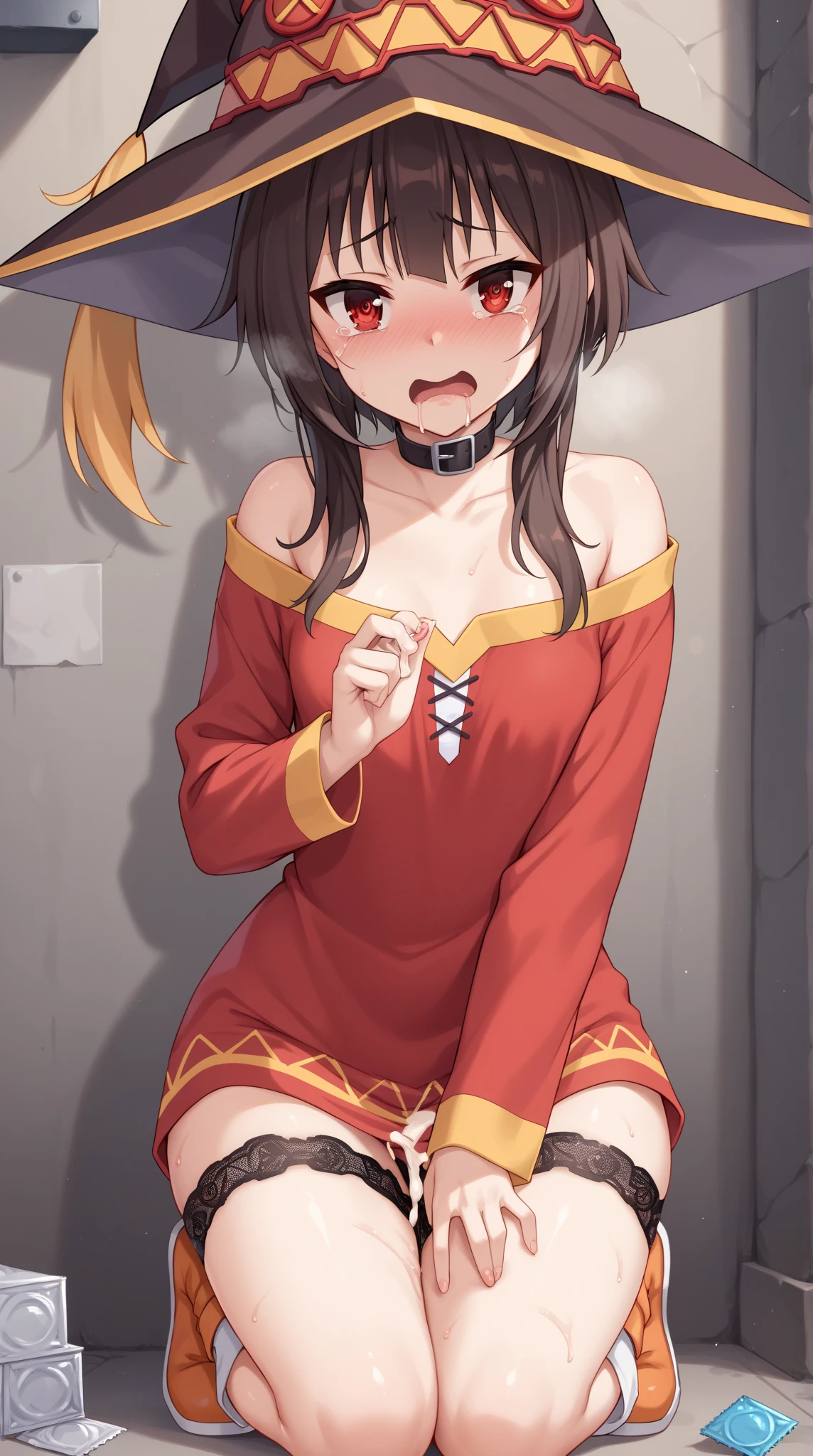 strongest,tits,Underboob,despair,Red Hair Color,grim Reaper,girl,Red and black sickle sickle sickle,Ruins background red moon,belly button,Wide Stride,cute,Wear a hood,Spread your legs,No panties pussy vagina,Grinning face,Pissing, pissing, pissing, dripping pussy juice,Knee-length ponytail