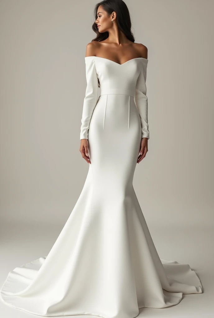 Wedding dress
Silk satin (NO LACE) 
Long fitted sleeves
Boat neck
Fitted without being vulgar
Subtly opens into a mermaid tail

(My dress has no lace) 