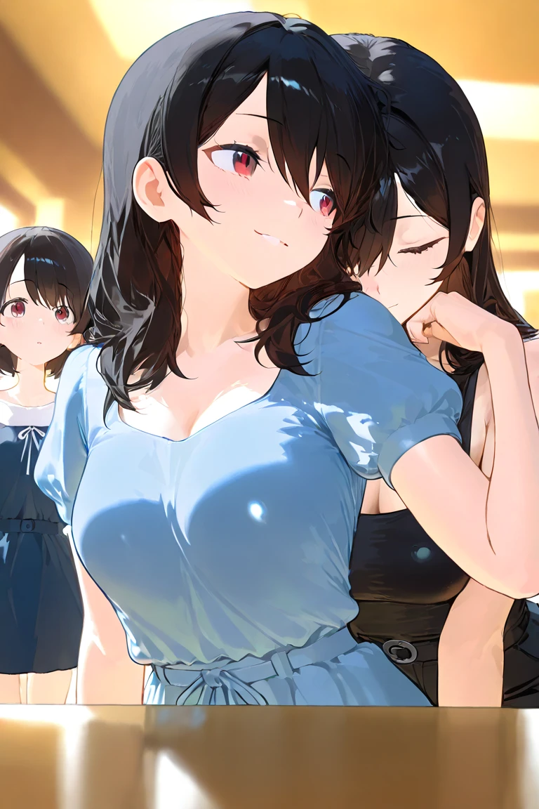 (show bra:1.8),(Neat women in formal wear in the hotel lobby.:1.3) They are wearing pearl necklaces and earrings. They carry small black bags.beautiful eyes.One female voice is wearing a party dress revealing her shoulders.Beautiful face. Small but beautiful breast shape. A little cleavage is visible.There are a lot of people around.Dresses in different colours and shapes.,asian girl