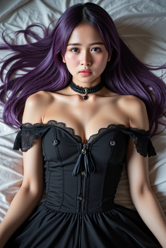 (1 lady), (Best quality at best:1.4), (ultra - detailed), (extremely detailed CG unified 16k), A Beautiful Woman with Perfect Figure: 1.4, Sharp Focus: 1.2, very detailed, High-definition RAW color photo, professional photoshooting, amazing face and eyes, cosmetics, (amazingly beautiful girl), ((frederica bernkastel)), ((black and white lingerie set, black and white stockings)), standing, sexyposture，(Stylish urban landscape, day light), (look from down), realistic cinematic face, head to feet long wide zoomed out view, full body long view, photorealistic, ((realistic natural purple hair style, purple eyes, long hair)), gorgeous, extremely beautiful face, perfect model beauty, pout mouth, Highly Detailed Face and Skin Texture, Detailed Eyes, Double Eyelids, Big Breasts, Smile, cleavages, western, (masterpiece), best quality, high resolution, extremely detailed, blurred background, depth of field, cinematic lighting, amazing legs, high heels, clear and well-cared skin, athletic, big proportions body, looking at viewer