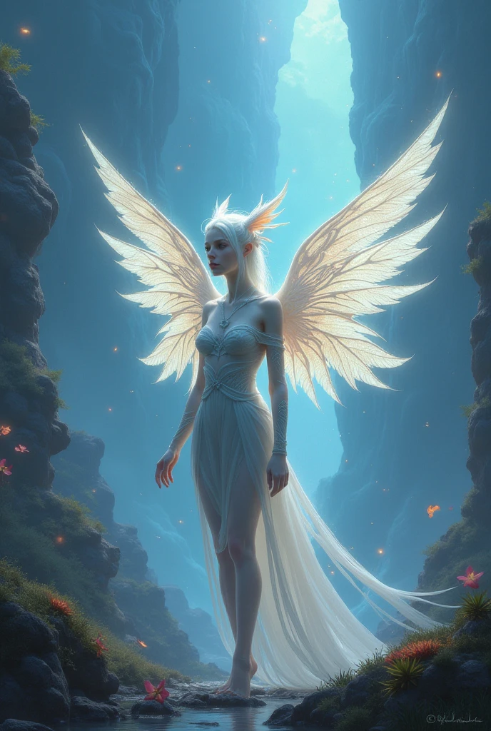It flies very lightly, Holy,White Elves, long ear,white wings on back,shining brightly, The whole body is in the frame, Against the background of colored sky, RAW photo, Hyper-realistic, Remote, product-view, ArtStation Trends,Super high quality, Digital art, Delicate and delicate, 4K, Soft lighting, Dreamy, Ethereal, Unreal Engine rendering, 8K  UHD, hdr, High quality, Ultra detailed, filmgrain.
