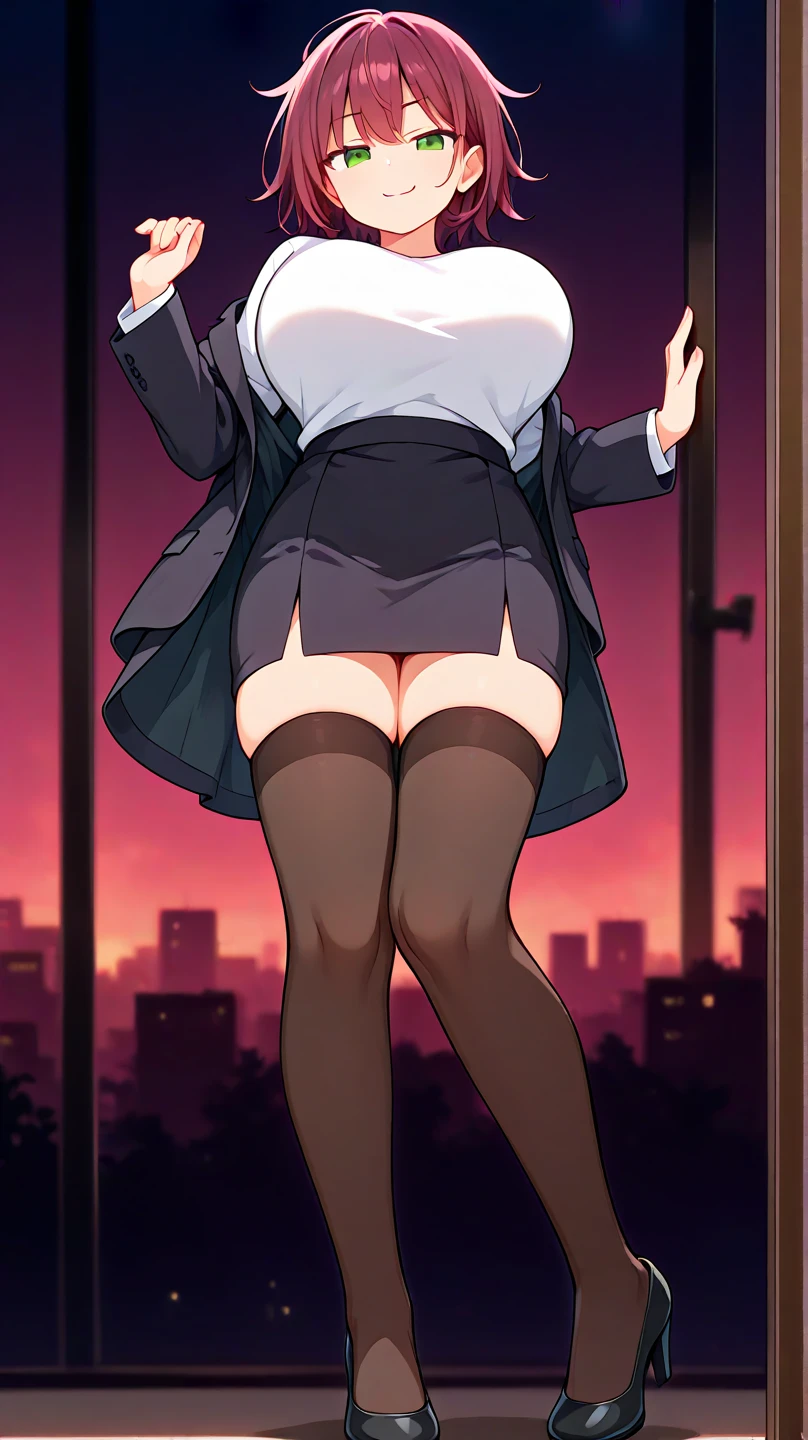 Maki Nishikino、lovelive 、One Girl, One old man、Five Fingers, mini skirt, Looking down at the viewer,, Highest quality, Focus on the thighs, Dynamic pose, smile, blazer, blouse, Black Pantyhose, panties under pantyhose, Standing Split, Stylish pose,My thighs and groin are steamy 、crowd、A man is touching her crotch from directly below、Big 、Big Ass、Thick thighs、The man touches the woman's crotch、The woman feels sexual arousal