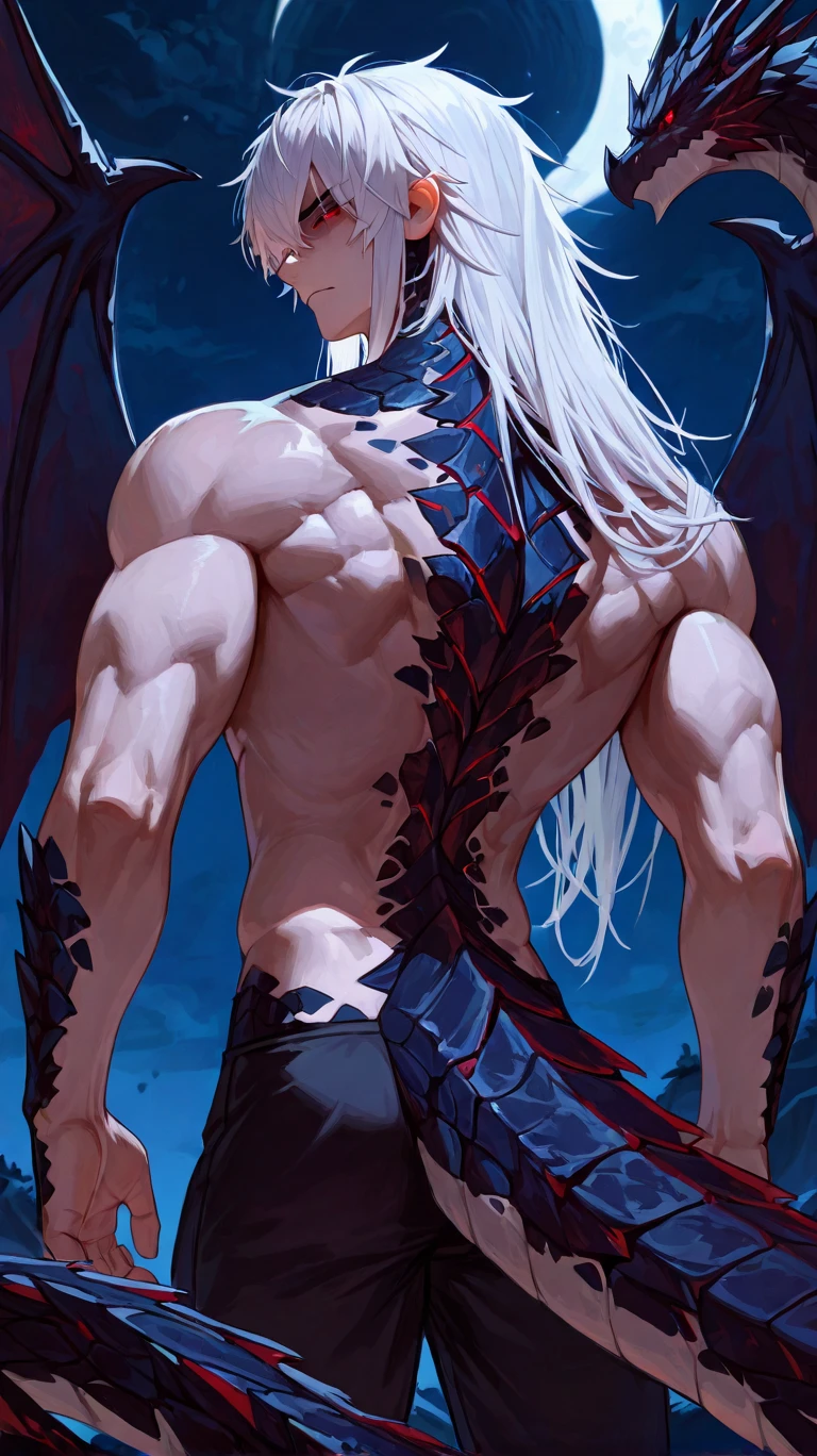 (megan fox), ((((((1 muscular demon girl)))))), (((huge upper body))), long hair, ((((huge demon wings))), (((pale skin))), (((sharp teeth, Huge horns, large nails))), navel, ((((full body front view))))