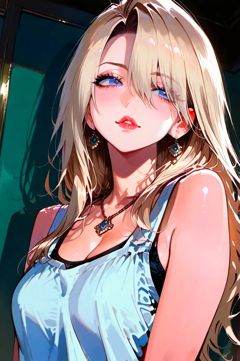masterpiece,Elegant mature woman, Mature Woman, Long blonde hair, blue eyes, Soft Light, Detailed, 4K resolution, high quality