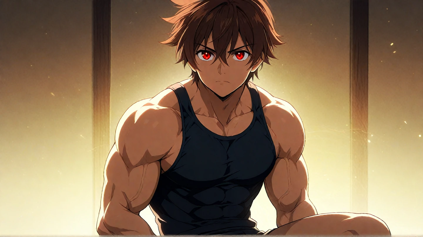 stupid, Gym, Fit Boy, muscular!!, muscular!, muscular男性, workout, captivating anime boy, muscular sweat lara croft, Boy with short red hair, Boy with brown eyes, Portrait of a seductive boy, clothing:Black Sports Bra, Boy in shorts, IG model | ArtGerm, Charming anime boys, Hymns to the King as a Prince,