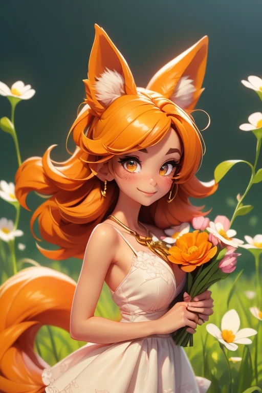 1 rabbit girl, furry, anthro, orange skin, orange fur, green eyes,