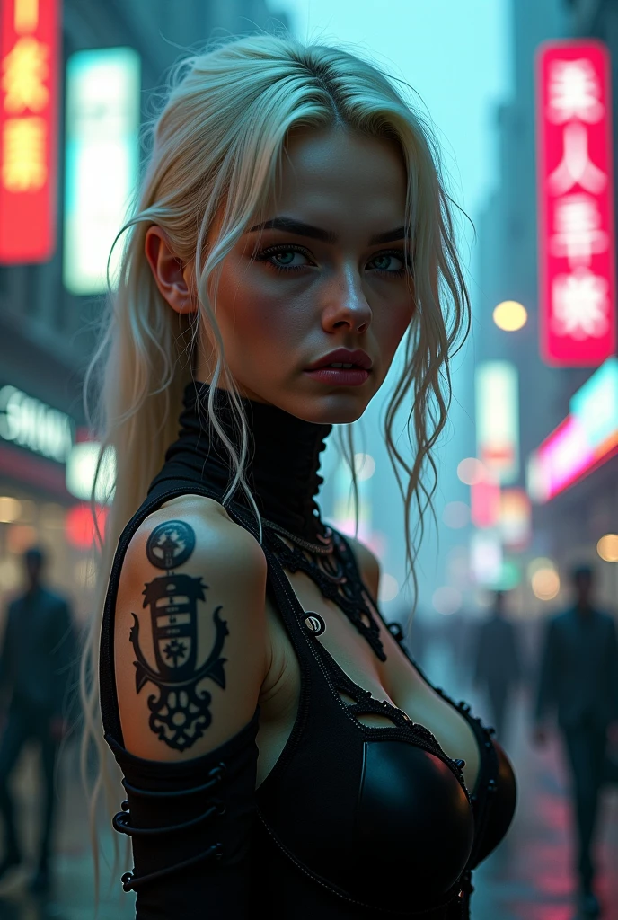HD 3D art, full of real warmth in 3D animation style, close-up (1 woman), suitable pose, hair dyed silver beauty, in addition to tattoos delicately depicted on the whole body, the light of the horizon in landscape mode, will remind you of CGSCOSITY's tattoo expert designs, there are some masterpieces like Guweiz and James Jean, a beautiful girl, fashionable, sexy, with her life as a canvas, The realistic style that is widely respected in Japan's fashion and art circles is also a hot topic.