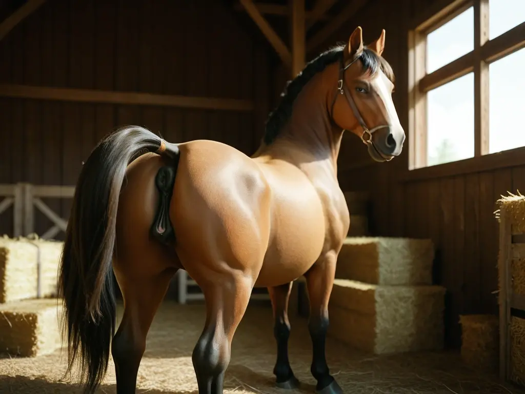 A black feral stallion standing with their butt facing the viewer presenting their huge testicles and big flared equine ????? below , ????? behind testicles, Masterpiece, highly detailed image, highly detailed ?????????, 4k, 4k resolution+, by Truegrave9, by Virtyalfobo, by Chunie, by Clockhands, equine ?????+, flared ?????, black fur, ebony body, muscular, barn stall, huge penis, ?????????, black penis+, horsecock, medial ring, swollen flare, puffy anus, raised tail, plump ?????????, looking back at viewer,