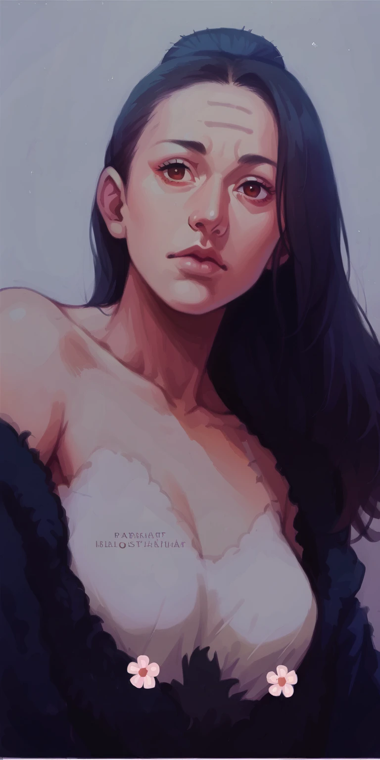 illustration, cartoon, soothing tones, calm colors, portrait naked june, 1lady, solo (A_Mielgo_Style:0.8)