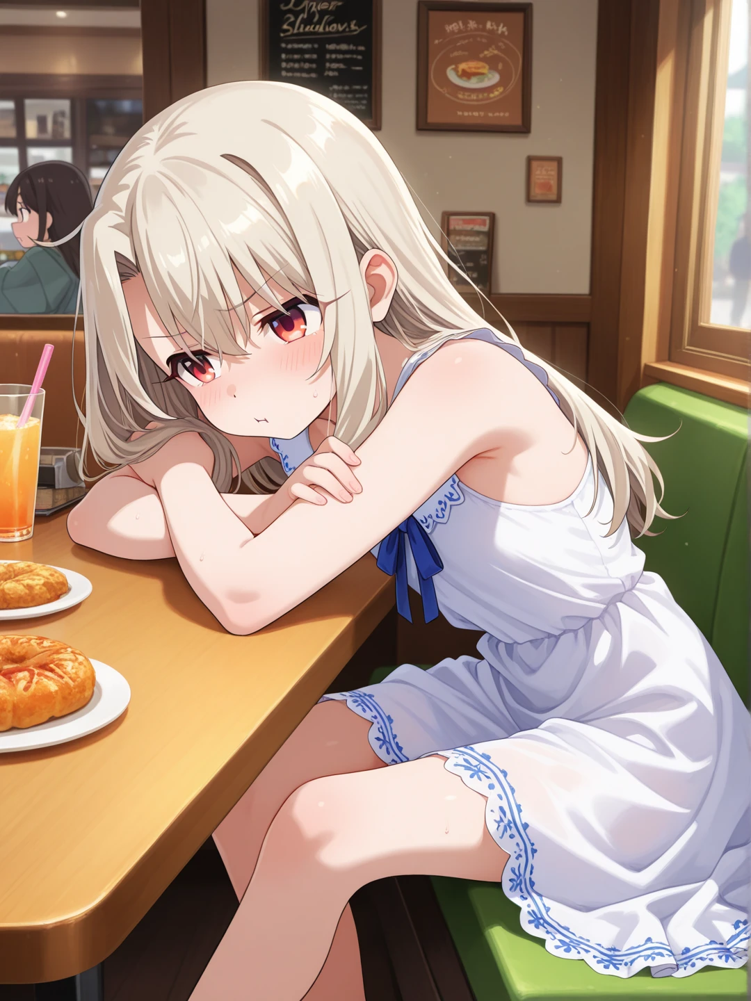 (超detailedなイラスト:1.2),Very delicate and beautiful，非常にdetailed，CG，Unity，8k wallpaper，wonderful，detailed，masterpiece，The best quality in the best condition，Official Art，非常にdetailed CG 8k Unbelievably ridiculous resolution,Beautiful and exquisite,High resolution，非常にdetailedな目と顔,anime girl sitting at a table with a plate of food and a glass of wine, ( waitress ) girl, honest, I also make fan art, shinkai honest, beautiful anime high school girl, tsubasa nakai's style, attractive anime girl, honest shinka, seductive anime girl, Anime Moe Art Style, anime girl drinks energy drink, anime best girl
