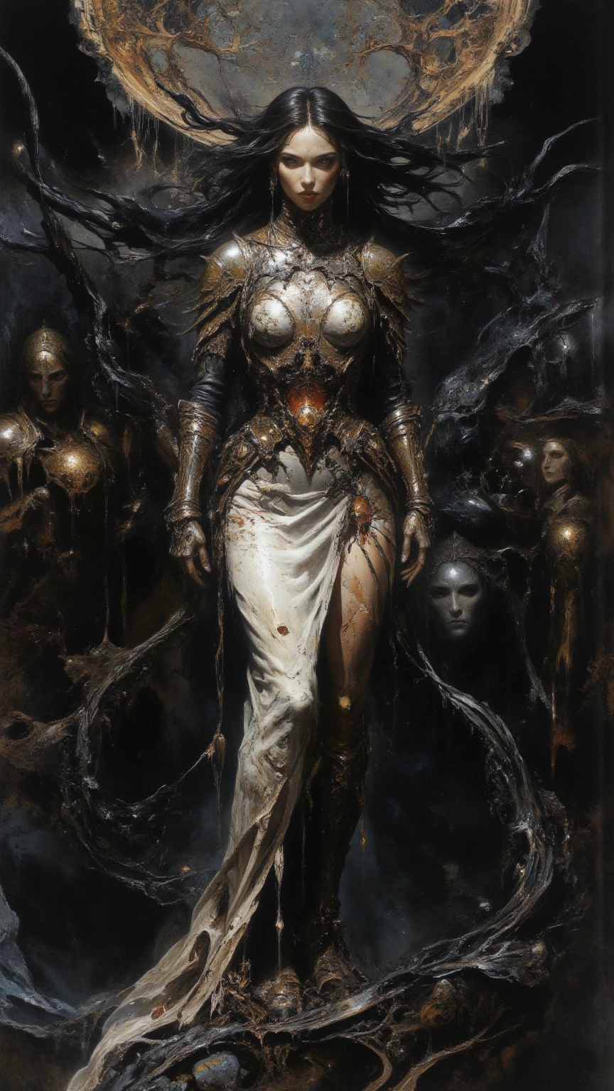 The ritual of The Queen of the Damned, Depressed Side of Humanity, by Alberto Seveso, Luis Royo and HR Giger, artstation, Dark, and highly detailed digital painting of a group of necromancers summoning a powerful undead creature, with a greenish glow and occult symbols in the background in the style of art by zdislav beksinski and wayne barlowe, the image should have a sharp focus, Intricate details, and be trending on artstation.